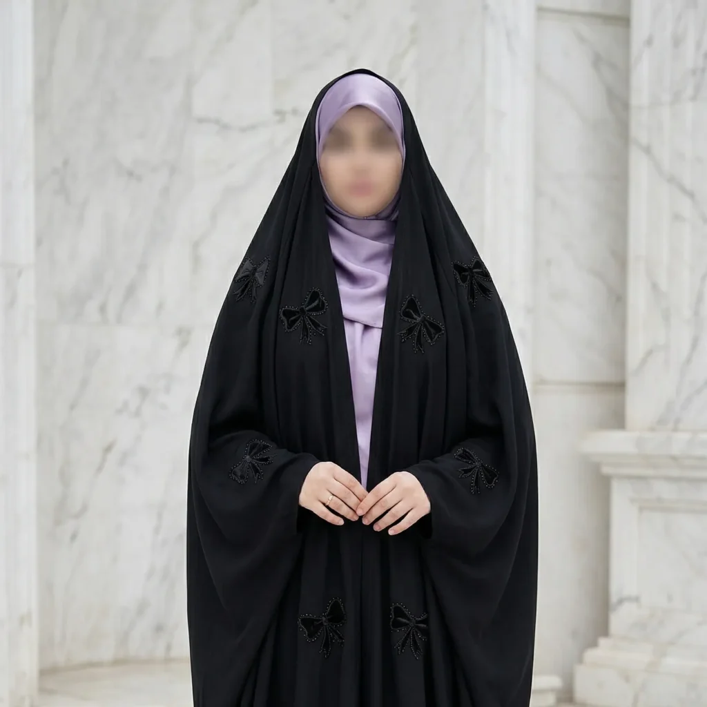 چادر جده عربی پاپیون پراکنده مخمل و نگین برند حجاب الزینب